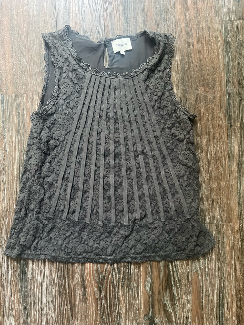 Chocolat Lace Pintuck Sleeveless Tank Top in Charcoal Gray